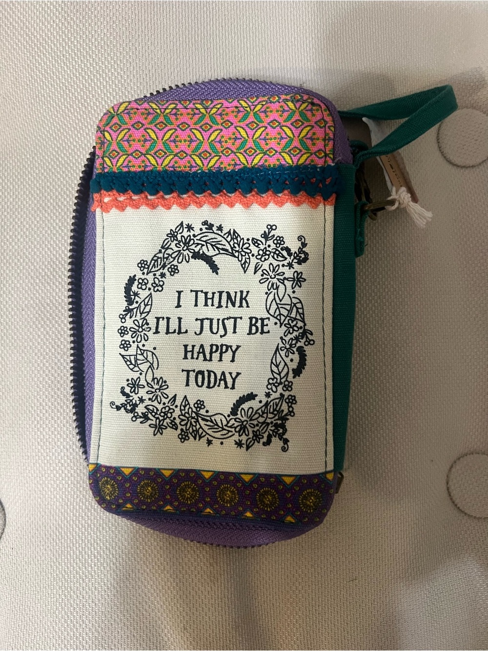 Natural life Happy Today Floral Patchwork Wristlet - Purple & Teal